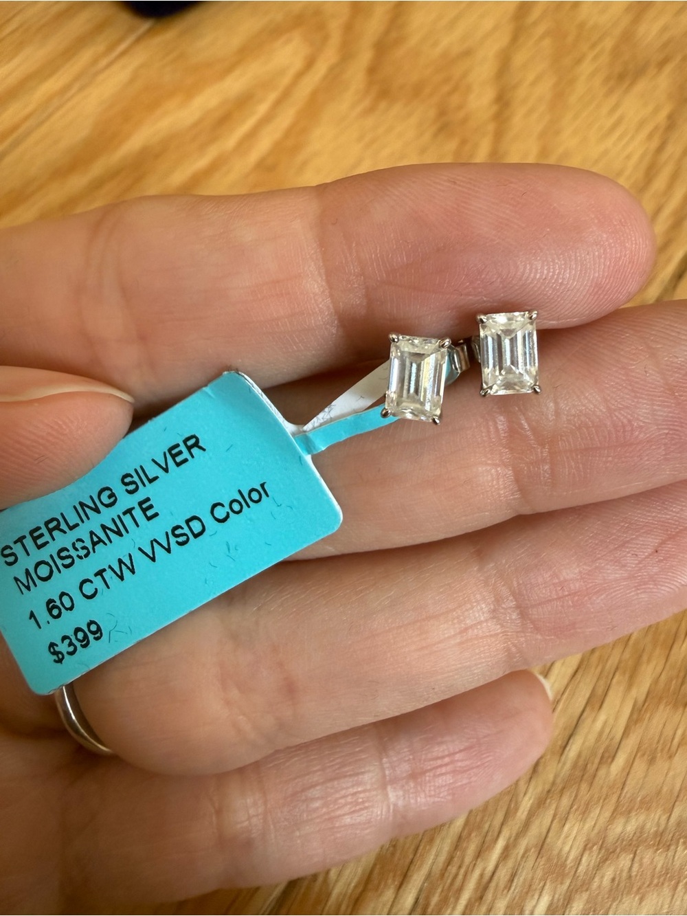 NWT Sterling Silver Emerald Cut Moissanite Stud Earrings 1.60 CTW
